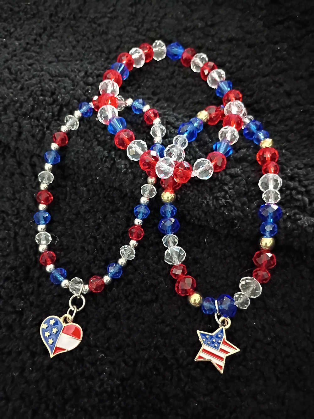 Patriotic Red, White & Blue Beaded Charm Bracelet Set